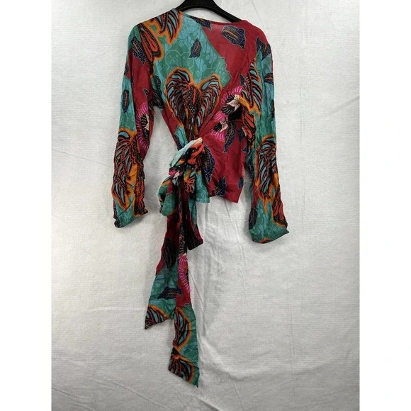 Anthropologie Conditions Apply Sleek Wrap Blouse Red Montif - Picture 9 of 12